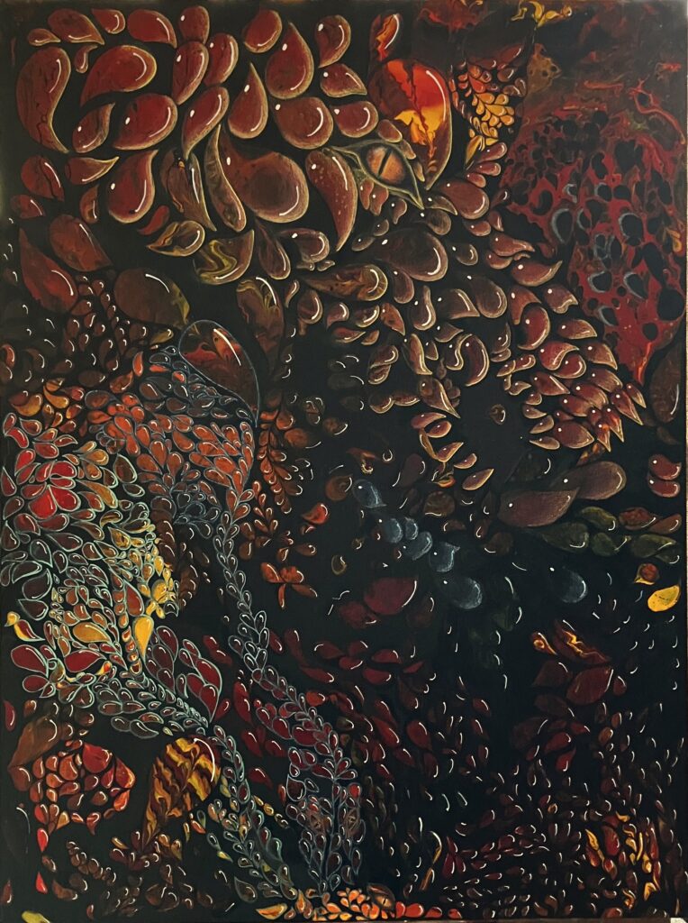 bois aggloméré 60x80 pourring+posca+crayon ciré